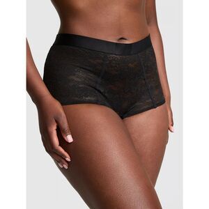 PINK Victoria’s Secret Lacie Logo Boyshort Panty NEW Large Black